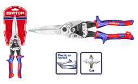 Long Straight Aviation Snip 300mm, Cut Plastic/Rubber/Wire, Three Tone Handle